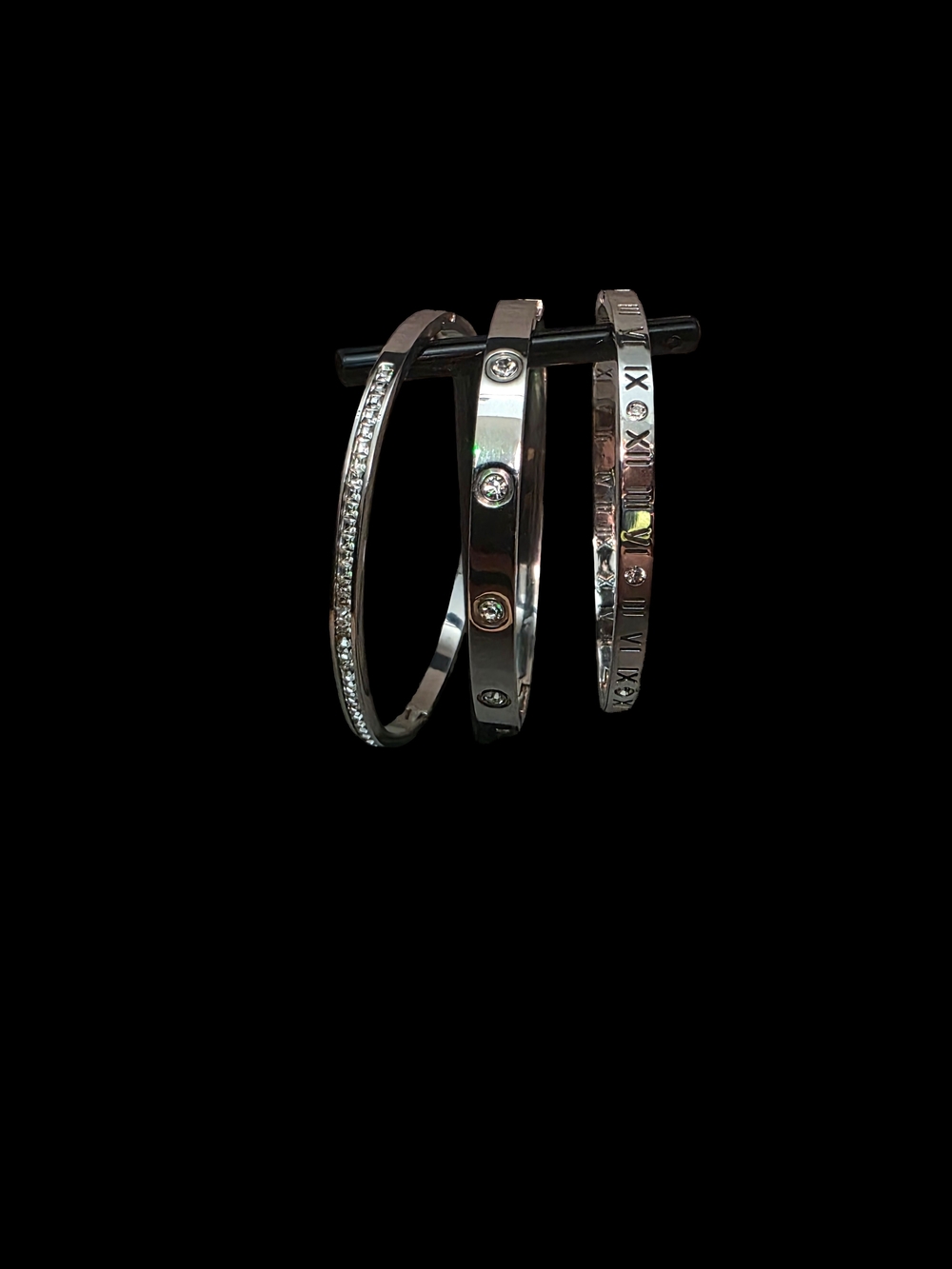 Silver Tone Crystal Accent Bangle Bracelet Set